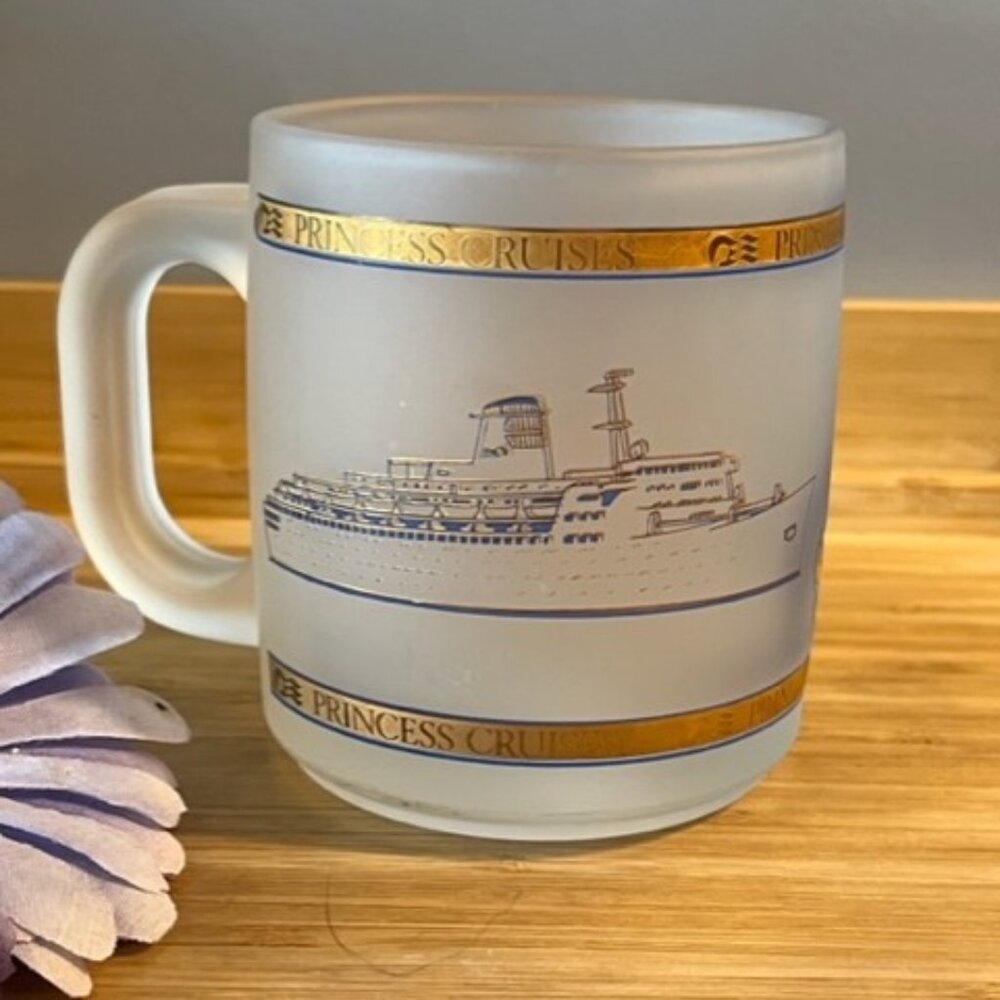 Vtg Royal Caribbean Star Princess Cruises frosted glass mug